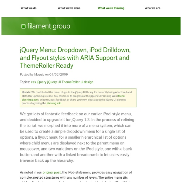 jQuery Menu: Dropdown, iPod Drilldown, and Flyout styles with ARIA Support and ThemeRoller Ready