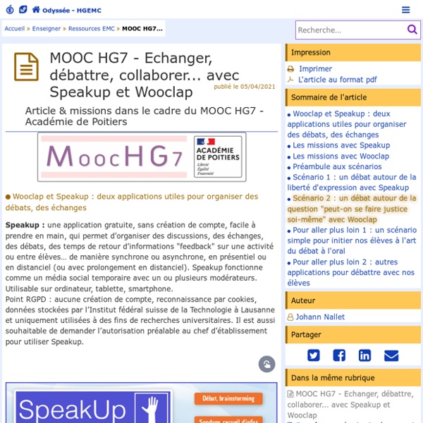 MOOC HG7 - Echanger, débattre, collaborer... avec Speakup et Wooclap - Odyssée : Histoire Géographie EMC