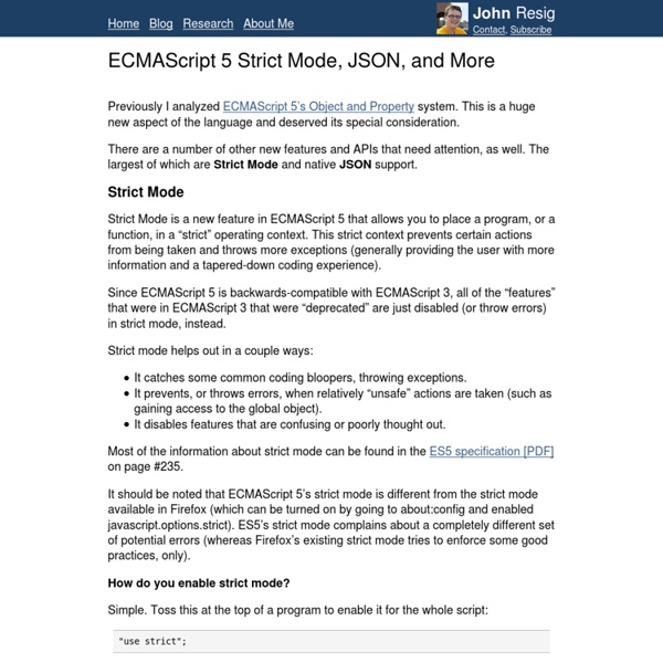 ECMAScript 5 Strict Mode, JSON, and More