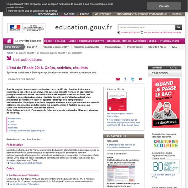 L'état de l'École : 30 indicateurs sur le système éducatif français