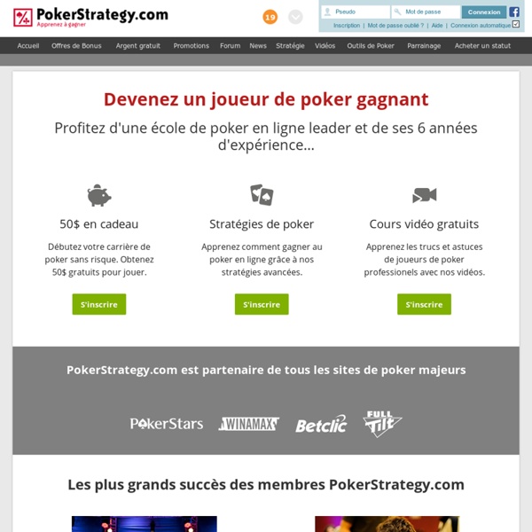 PokerStrategy.com - Ecole de poker en ligne offrant un capital de départ gratuit de 50$