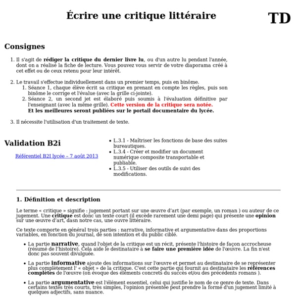 TP : écrire une critique littéraire