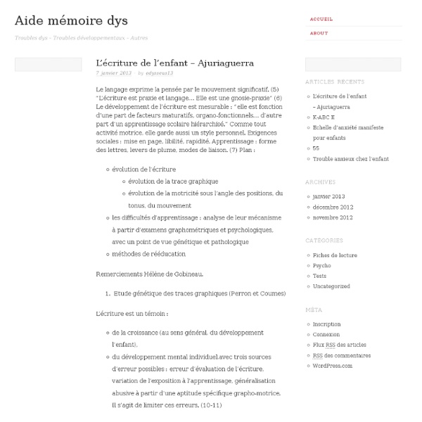 L’écriture de l’enfant – Ajuriaguerra « Aide mémoire dys