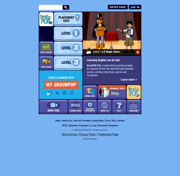 BrainPOP ESL - An Animated Educational Site for English Language Students of all ages - Games, Lesson Plans, Teaching Tools, Activities, Animated Movies, for TESOL, TOEFL, ELL and EFL learners
