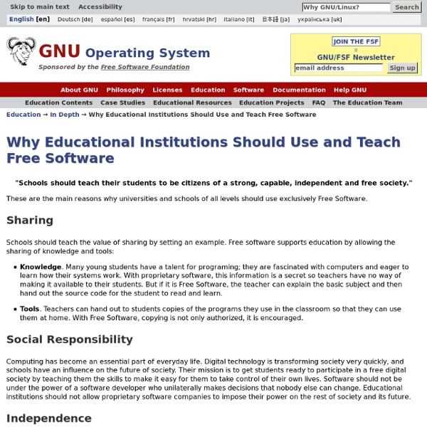 Pourquoi l'éducation doit se servir de logiciel libre et l'enseigner - Projet GNU - Free Software Foundation