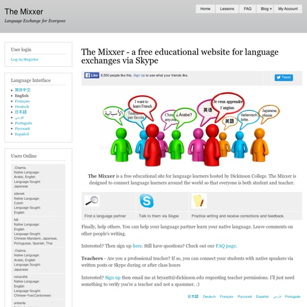 The Mixxer - a free educational website for language exchanges via Skype