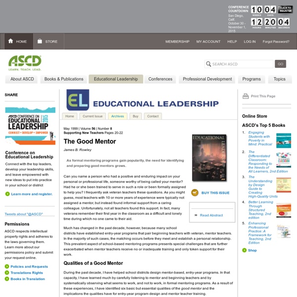 Educational Leadership:Supporting New Teachers:The Good Mentor