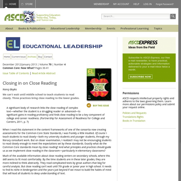 Common Core: Now What?:Closing in on Close Reading