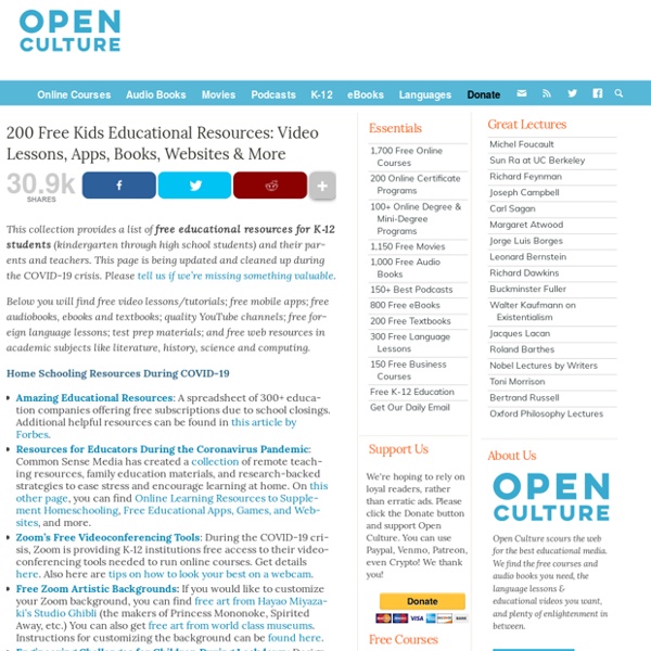 200 Free Kids Educational Resources: Lessons, Apps, Books, Websites...