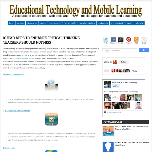 10 iPad Apps to Enhance Critical Thinking Teachers should not Miss