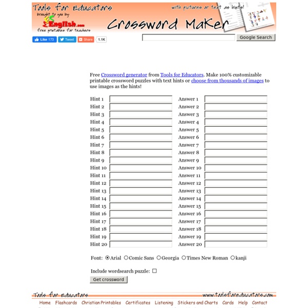 Tools for Educators - free crossword maker, make printable worksheets with images!