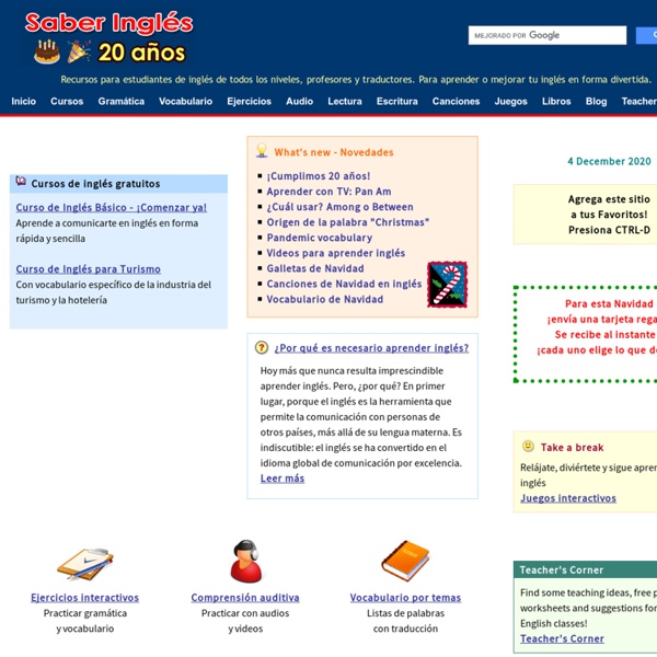 Saber Inglés - Aprender Inglés por Internet - Cursos de inglés gratis, ejercicios, diccionarios y recursos para todos los niveles - Free ESL Course and Exercises