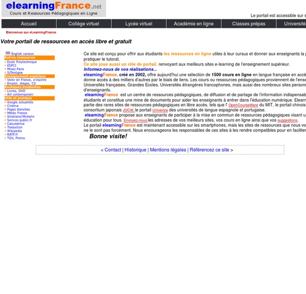 E-learning portal France, free open educational resources in Fre