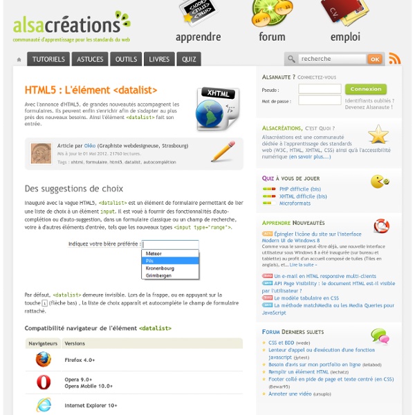 HTML5 : datalistes et sélecteurs