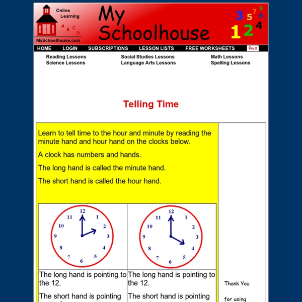 Telling Time Worksheet - Elementary Lessons & Worksheets on Telling Time - My Schoolhouse - Online Learning