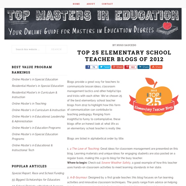 Top 25 Elementary School Teacher Blogs of 2012