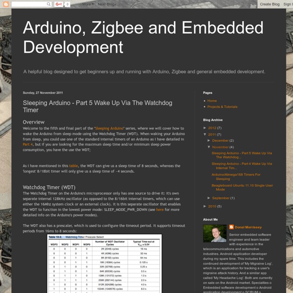 Arduino, Zigbee and Embedded Development: Sleeping Arduino - Part 5 Wake Up Via The Watchdog Timer