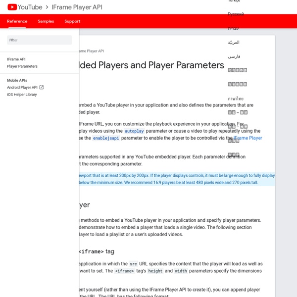 YouTube Embedded Players and Player Parameters  
