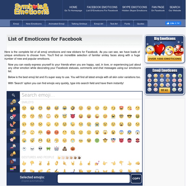 List of Emoticons for Facebook - Facebook Symbols and Chat Emoticons