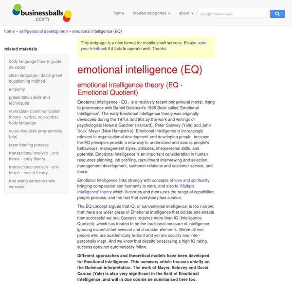 Emotional Intelligence theories - Daniel Goleman's EQ concepts