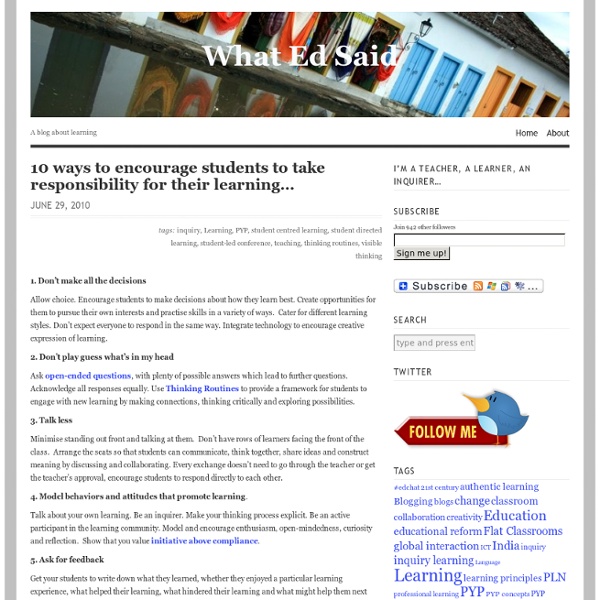 10 ways to encourage students to take responsibility for their learning