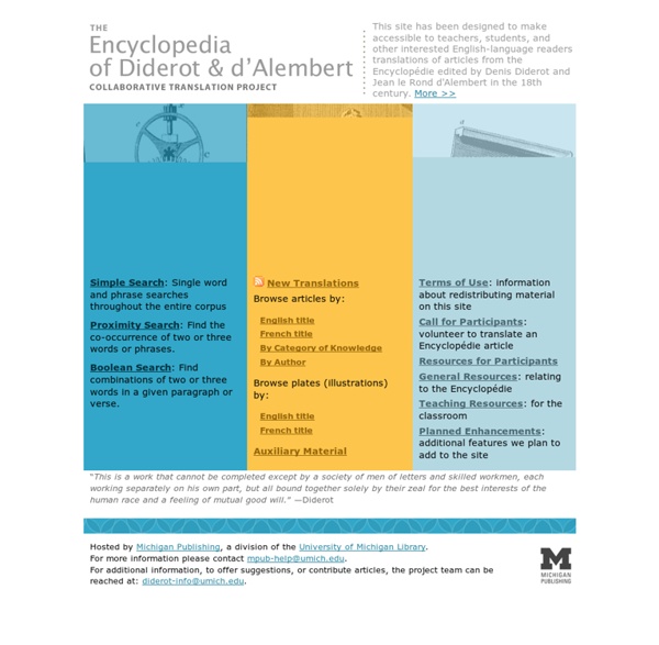 Encyclopedia of Diderot & d'Alembert - Collaborative Translation