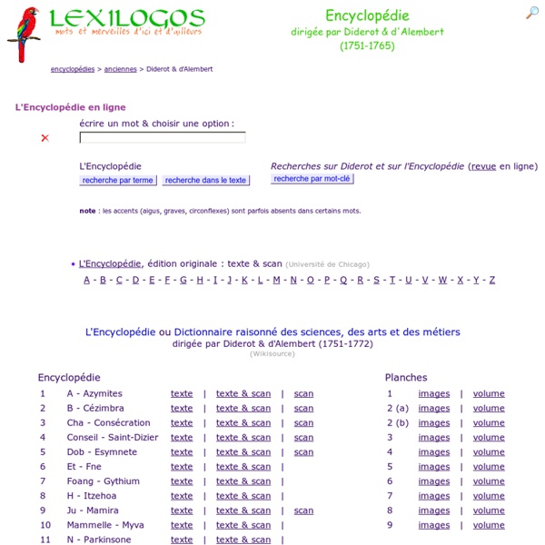 Encyclopédie de Diderot et d'Alembert en ligne LEXILOGOS
