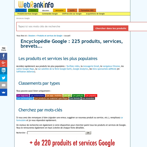 Encyclopédie des produits et services de Google - WebRankInfo