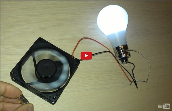 Free Energy Magnet Motor fan used as Free Energy Generator "Free Energy" light bulb