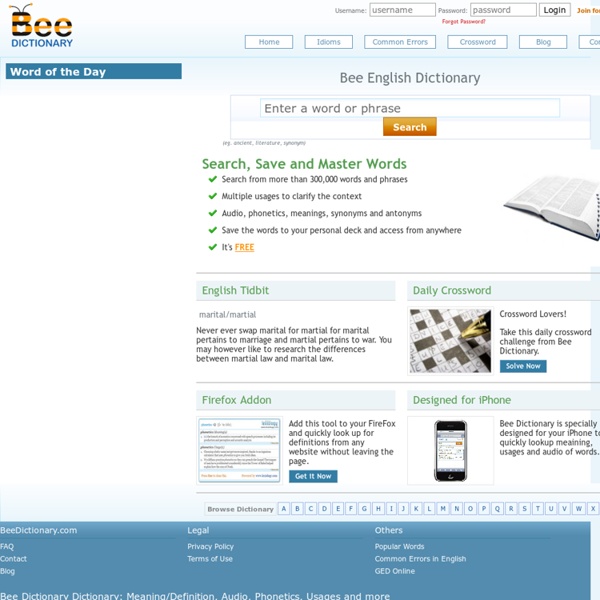 Bee English Dictionary: Free Online Dictionary of English
