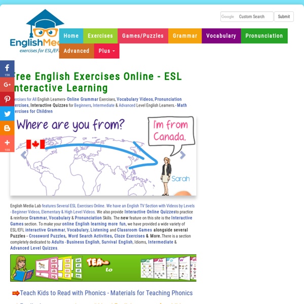 ESL, English Grammar Exercises, Video lessons,Quizzes, Vocabulary Exercises