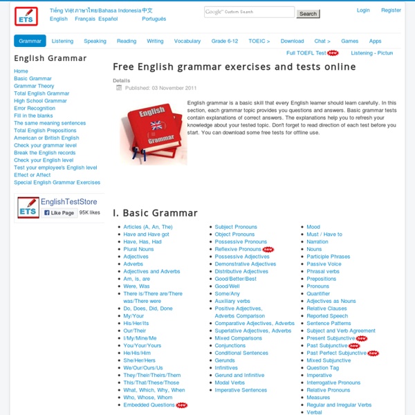 Free English grammar exercises and tests online