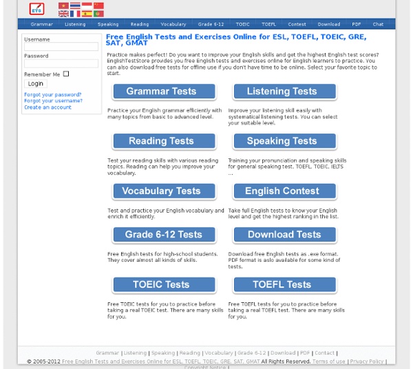 Free English Tests and Exercises Online for ESL, TOEFL, TOEIC, GRE, SAT, GMAT