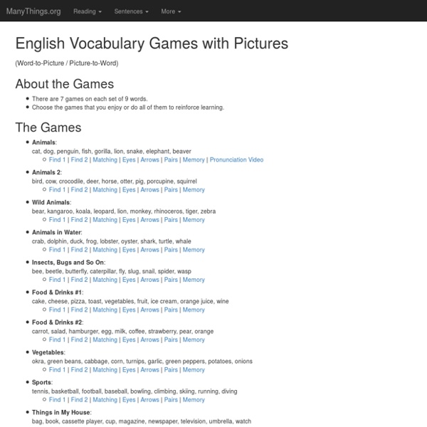 English Vocabulary Games with Pictures (Word-to-Picture / Picture-to-Word)