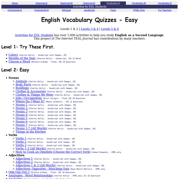 English Vocabulary Quizzes - Easy