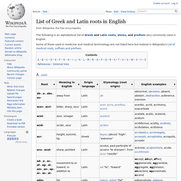 List of Greek and Latin roots in English