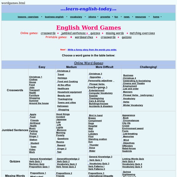 Free English wordgames for ESL-EFL learners of all levels - www.learn-english-today.com