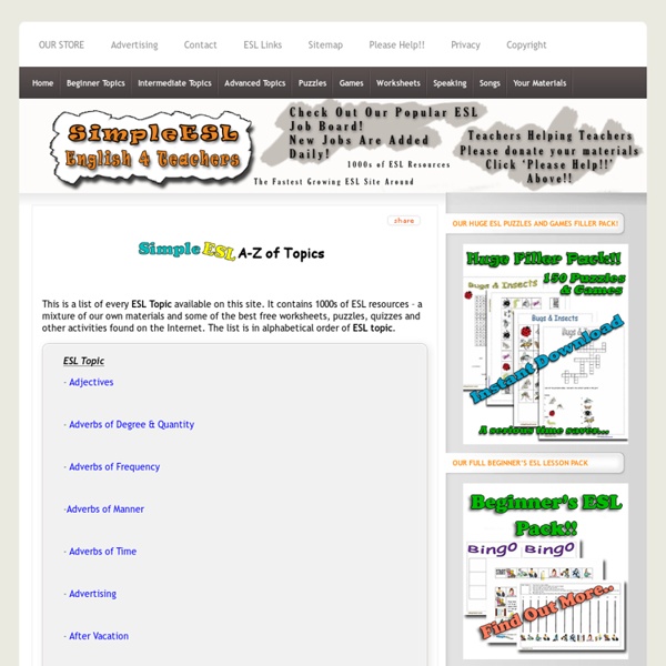 English Worksheets, Lesson Plans, Activities, Games, Puzzles -Simple ESL