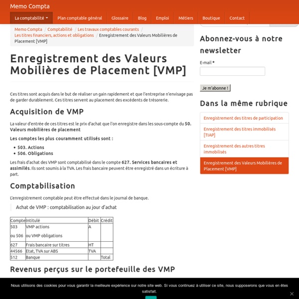 Enregistrement Des Valeurs Mobilieres De Placement Vmp