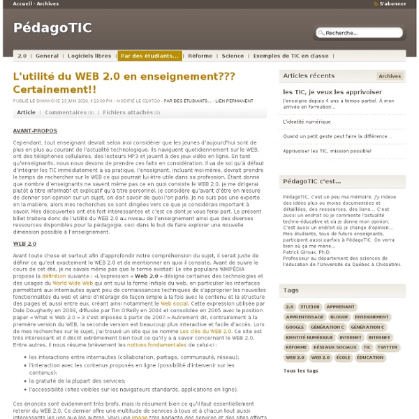 L'utilité du WEB 2.0 en enseignement??? Certainement!!