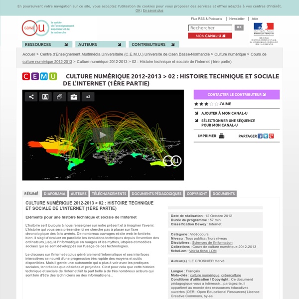 Culture numérique 2012-2013 > 02 : Histoire technique et sociale de l'internet (1ère partie) - Centre d'Enseignement Multimédia Universitaire (C.E.M.U.) Université de Caen Basse-Normandie