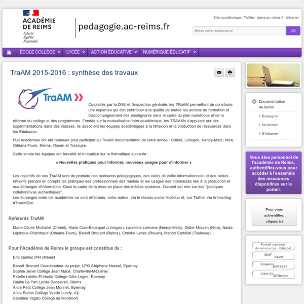 Enseigner Documentation lycée - TraAM 2015-2016 : synthèse des travaux
