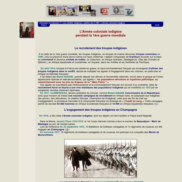 Enseigner la mémoire ? - Les soldats indigènes, oubliés des deux guerres mondiales - L'Armée coloniale indigène pendant la 1ère guerre mondiale