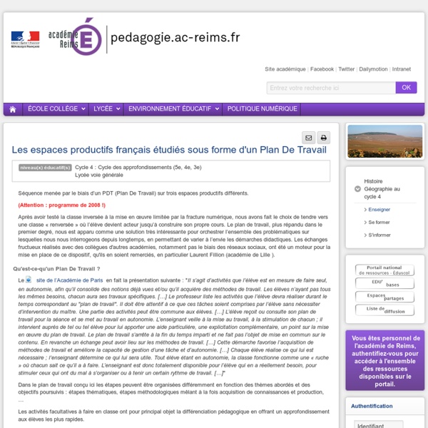 Enseigner Hist-Géo-Ed civ cycle 4 - Les espaces productifs français étudiés sous forme d'un Plan De Travail