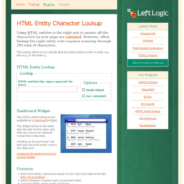 HTML Entity Character Lookup › Left Logic
