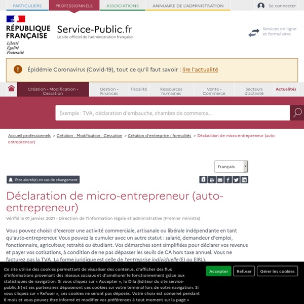 Déclaration de micro-entrepreneur (auto-entrepreneur) - professionnels
