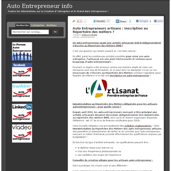 Auto Entrepreneurs artisans