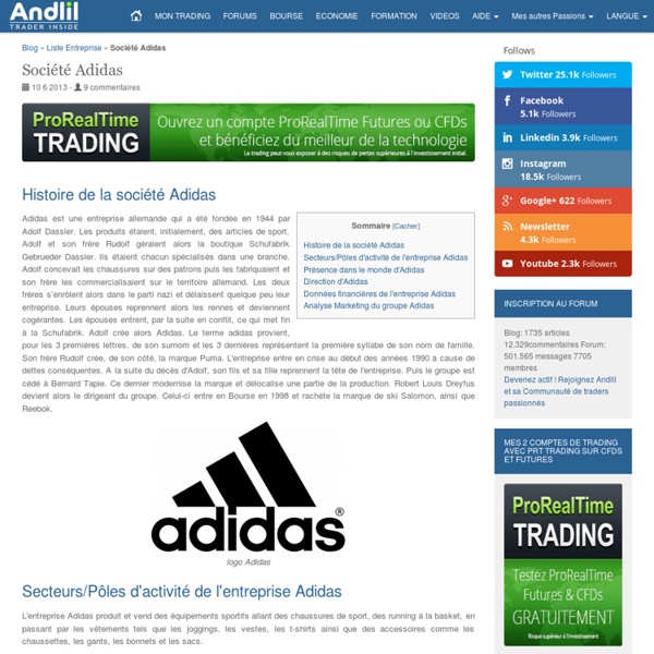 Entreprise Adidas : Chiffre d'affaires et résultats de l'action Adidas