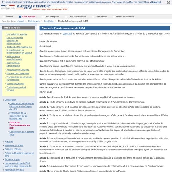Charte de l'environnement de 2004 / Constitution / Droit français / Accueil