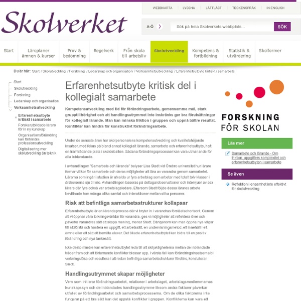 Erfarenhetsutbyte kritisk del i kollegialt samarbete